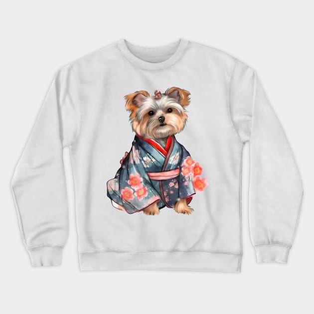 Yorkshire Terrier Dog in Kimono Crewneck Sweatshirt by Chromatic Fusion Studio